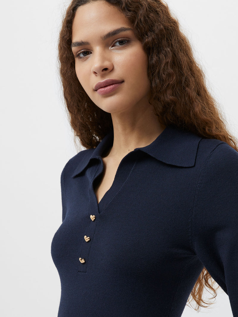 French Connection Larry V Neck Polo Top in Navy - 78YBD