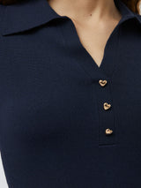 French Connection Larry V Neck Polo Top in Navy - 78YBD