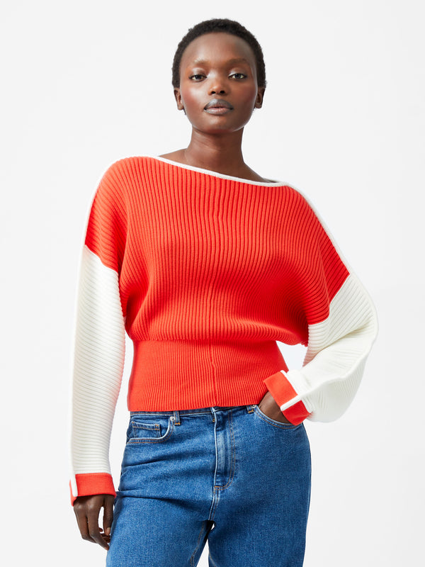 French Connection Lily Drop Shoulder Knit in Scarlet Red/Porcelain - 78YBZ