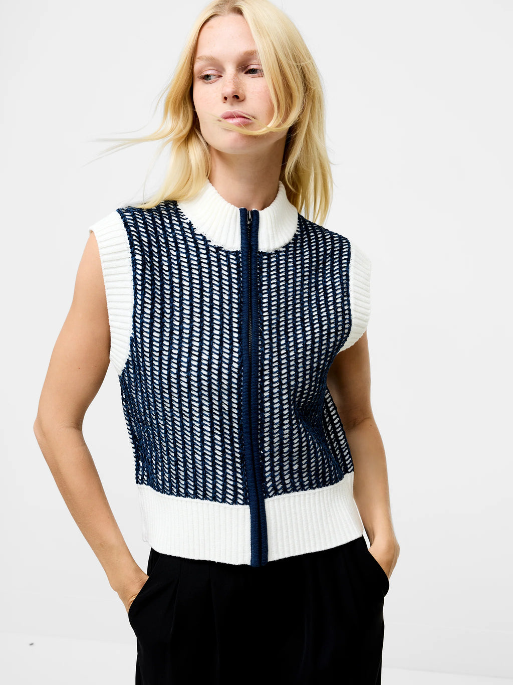 French Connection Klara Sleeveless Jumper in Navy Winter White - 78ZBI