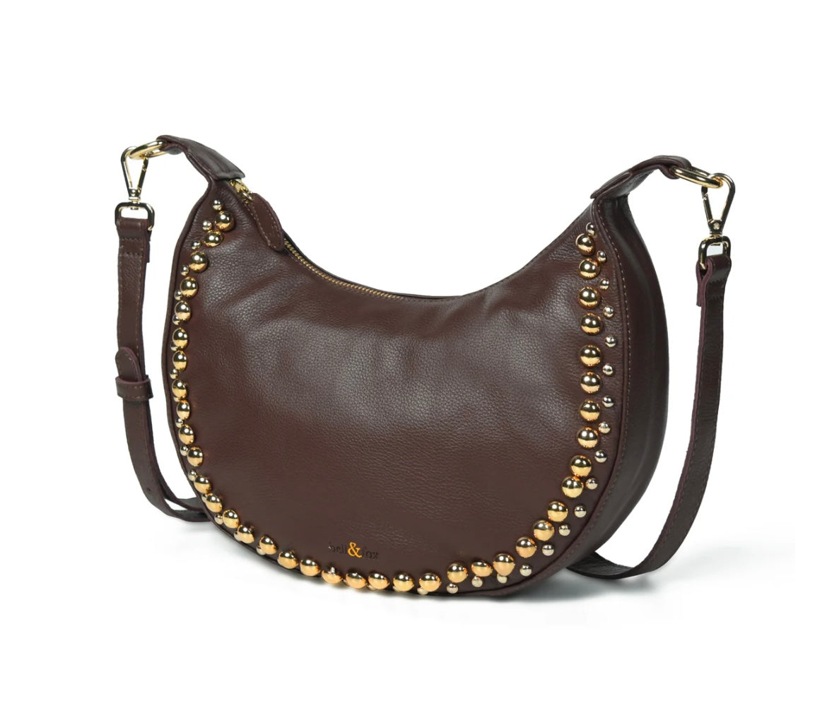 Bell & Fox- Robyn studded crossbody- Chocolate Brown Leather