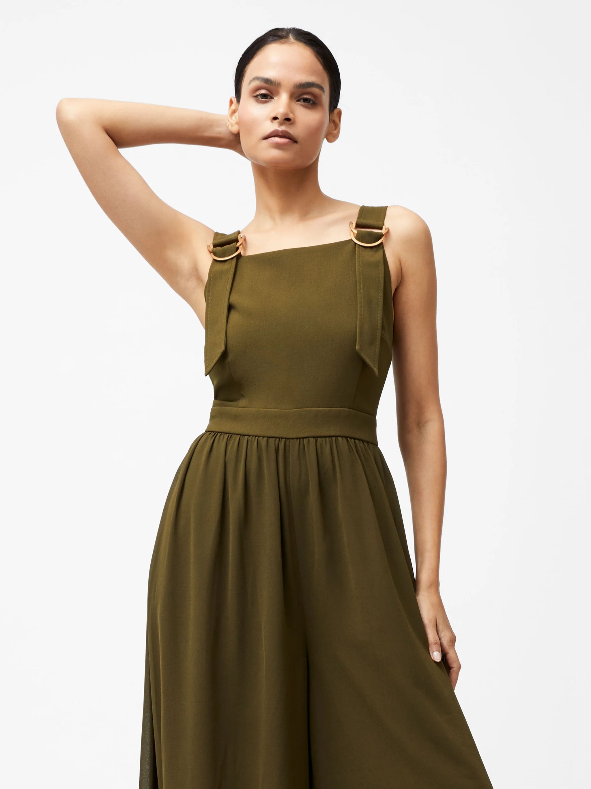 French Connection Azara Eden Mix Jumpsuit in Khaki - 7UYAF