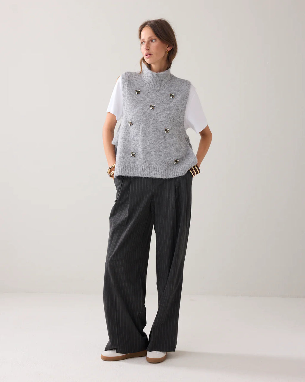 Summum Woman Embellished Spencer Cosy Melange Knit in Mist - 7s7929-7997
