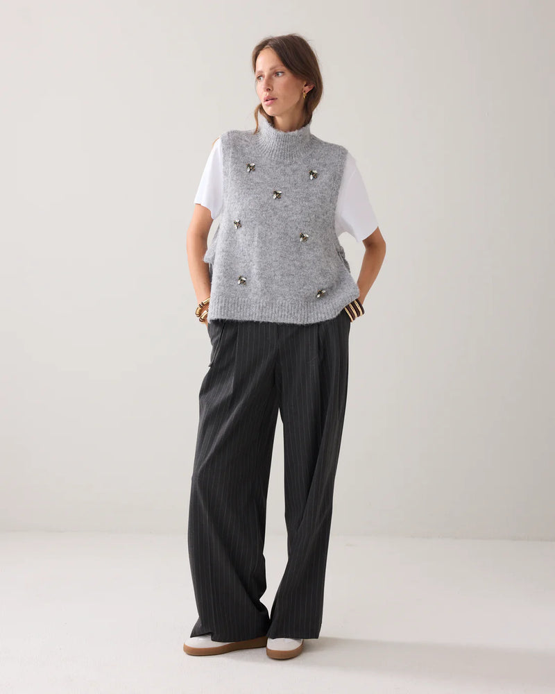 Summum Woman Embellished Spencer Cosy Melange Knit in Mist - 7s7929-7997