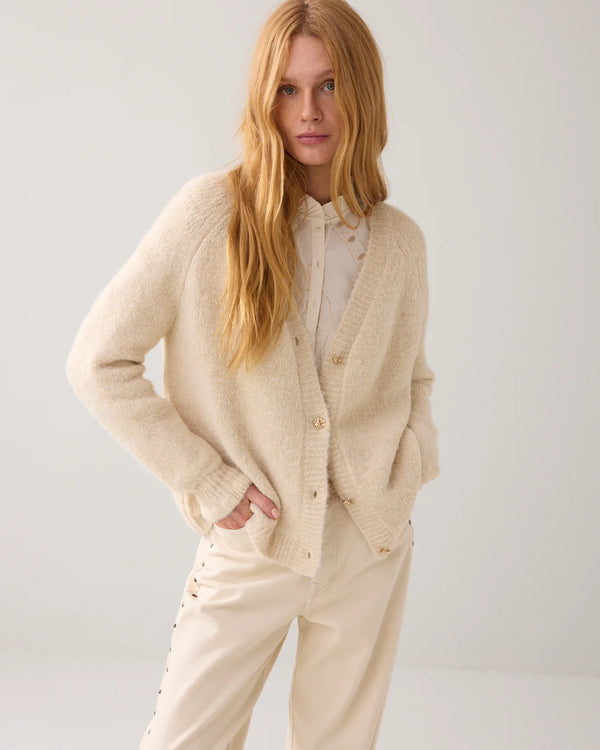 Summum Woman Cardigan Cosy Melange Lurex Knit in Ivory - 7s7938-70039