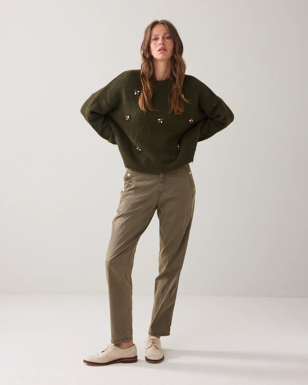 Summum Woman Embellished Sweater Cozy Melange Knit in Dark Camo - 7s7944-7997