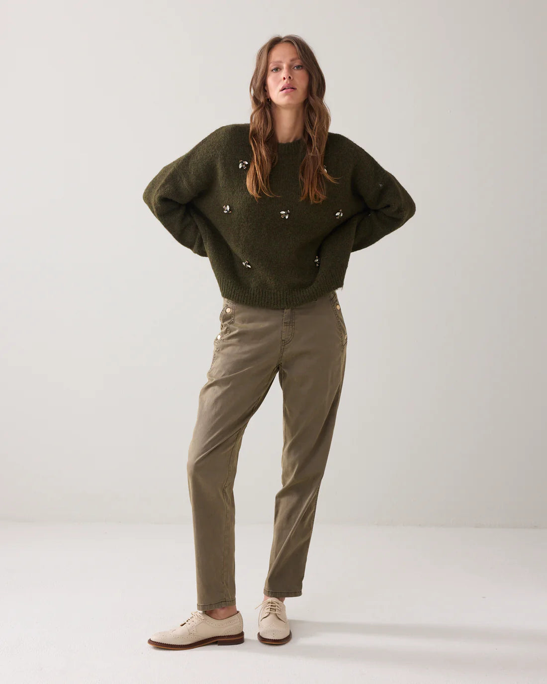Summum Woman Embellished Sweater Cozy Melange Knit in Dark Camo - 7s7944-7997