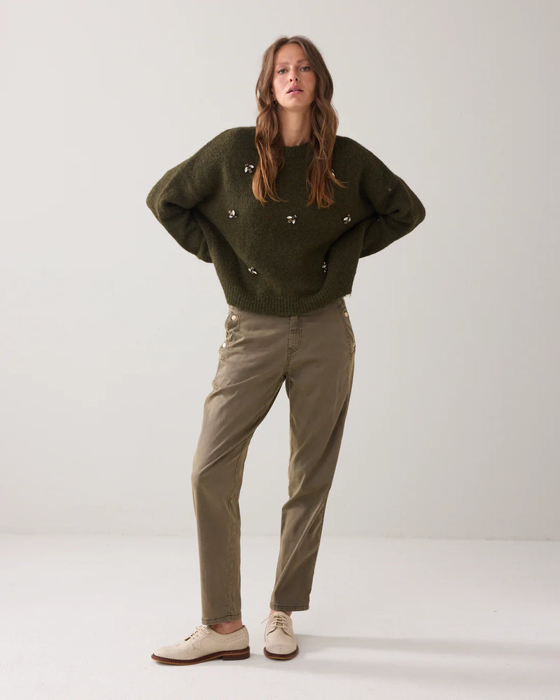 Summum Woman Embellished Sweater Cozy Melange Knit in Dark Camo - 7s7944-7997