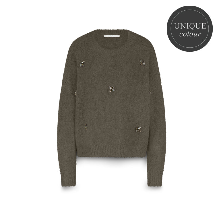 Summum Woman Embellished Sweater Cozy Melange Knit in Dark Camo - 7s7944-7997