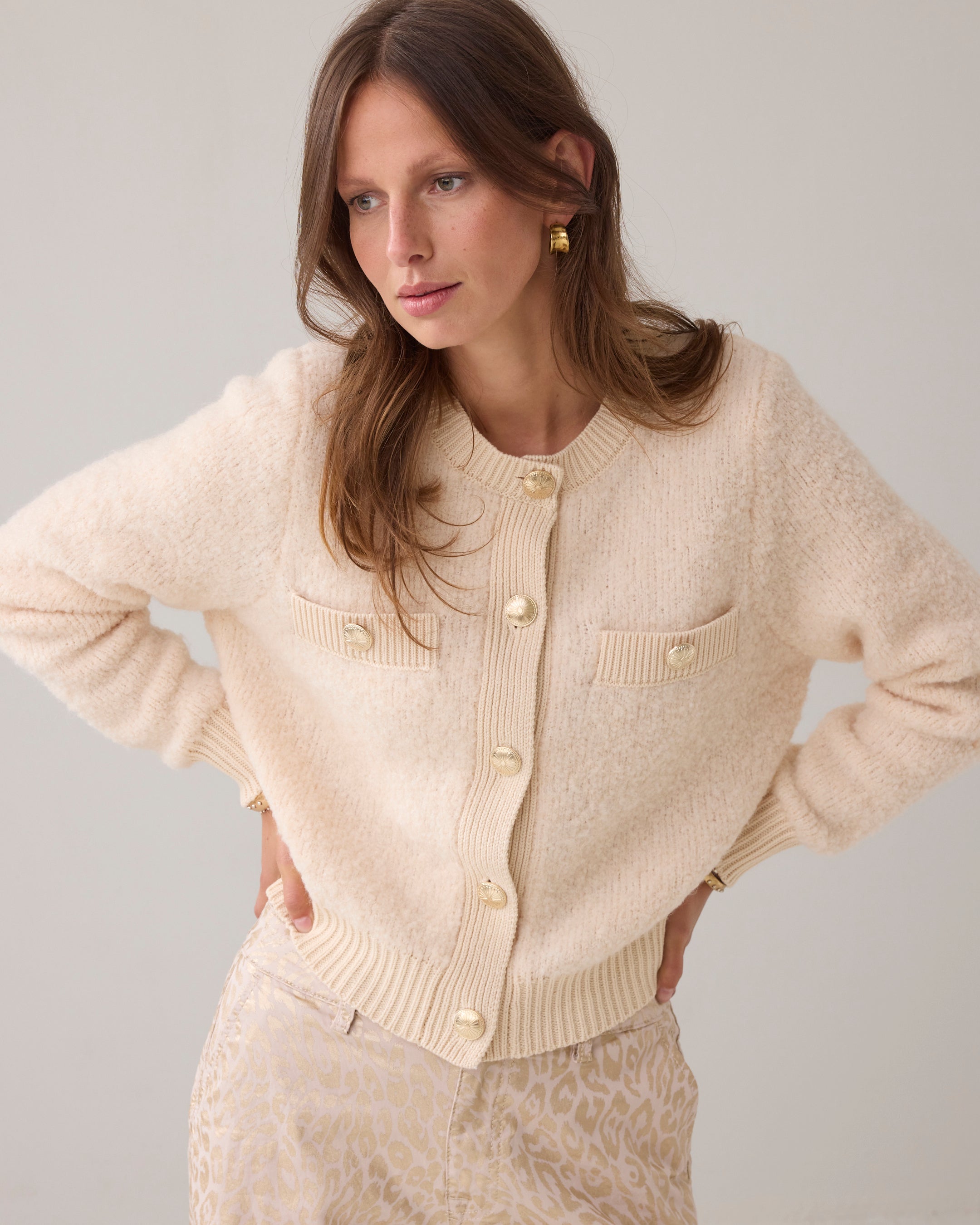 Summum Woman Cardigan Boucle Knit in Ivory - 7s7953-70046