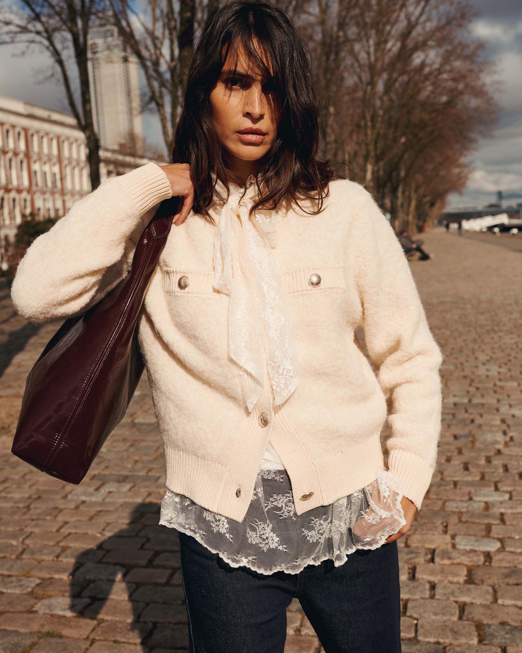Summum Woman Cardigan Boucle Knit in Ivory - 7s7953-70046