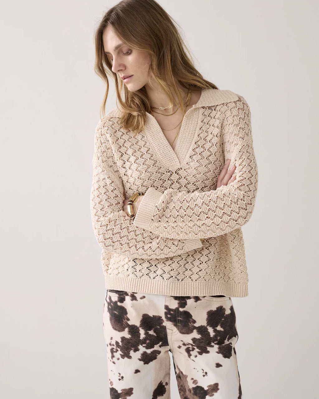 Summum Woman Knitted Polo Jumper in Ivory - 7s7992-70071