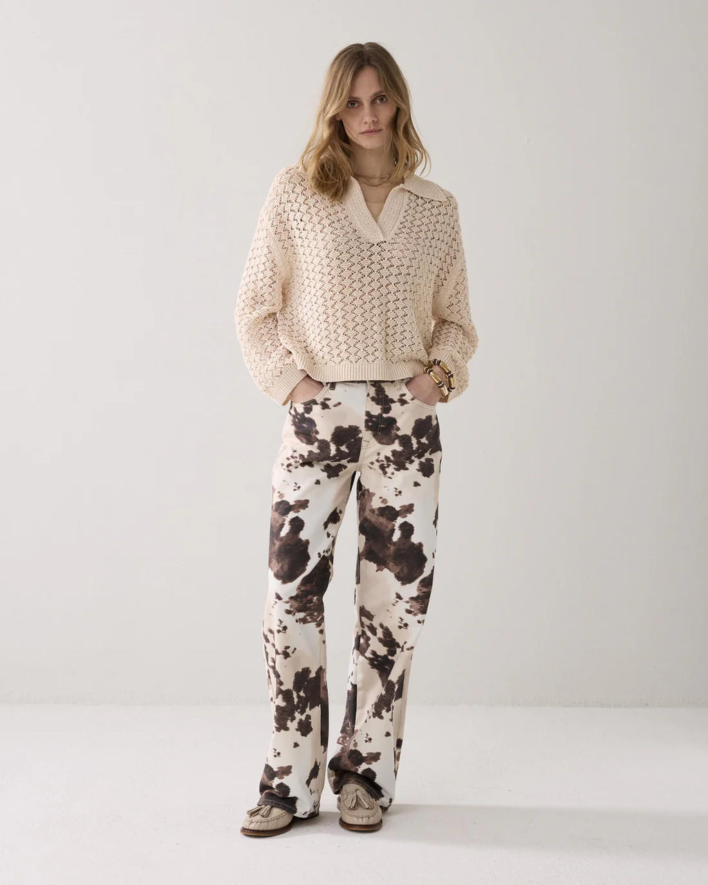 Summum Woman Knitted Polo Jumper in Ivory - 7s7992-70071