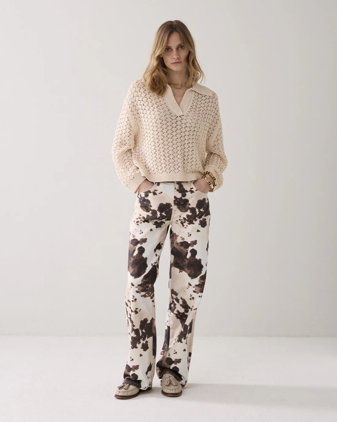 Summum Woman Knitted Polo Jumper in Ivory - 7s7992-70071