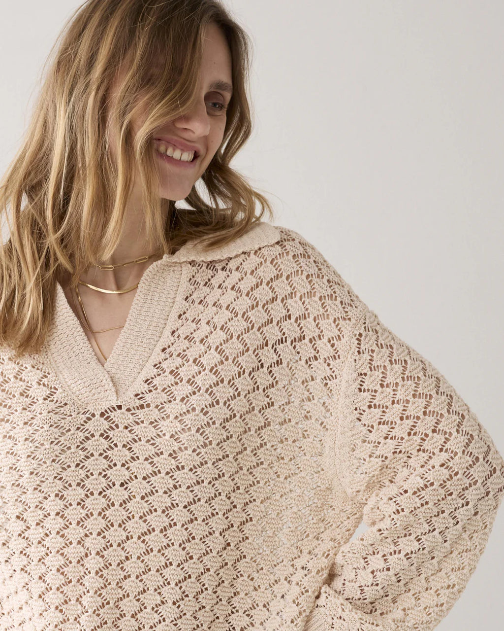 Summum Woman Knitted Polo Jumper in Ivory - 7s7992-70071