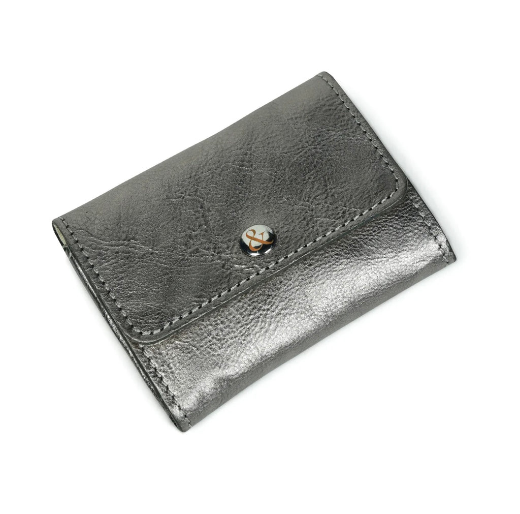 Bell & Fox Amelie Popper Card Holder Purse in Gunmetal Leather
