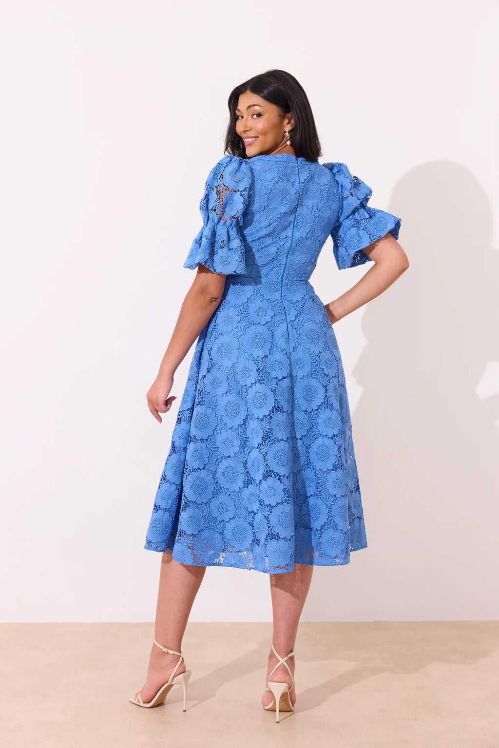 The 8th Sign Callie Crochet Lace Midi Dress in Cornflower Blue