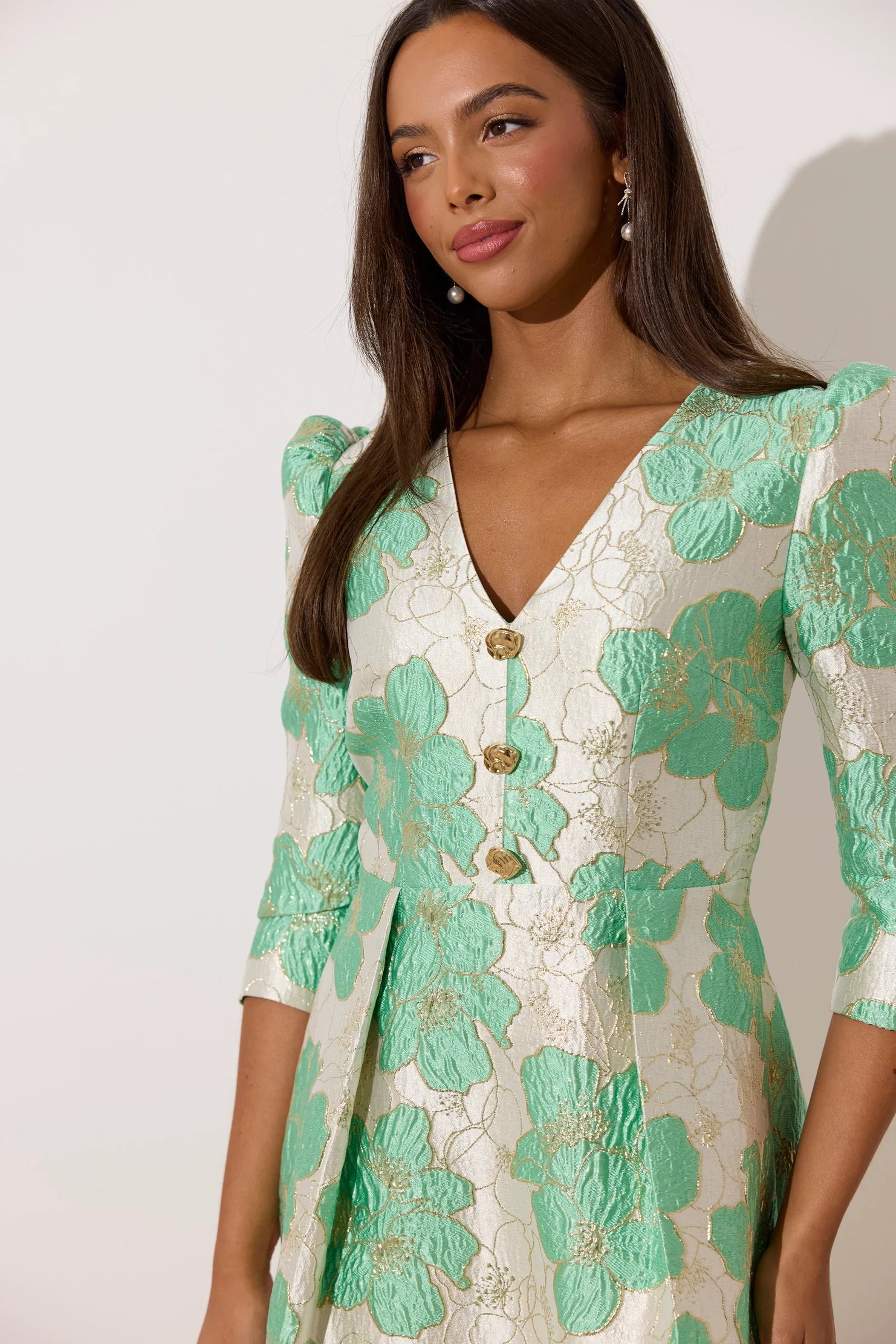 The 8th Sign Veronica Metallic Bell Mini Skirt in Mint Green