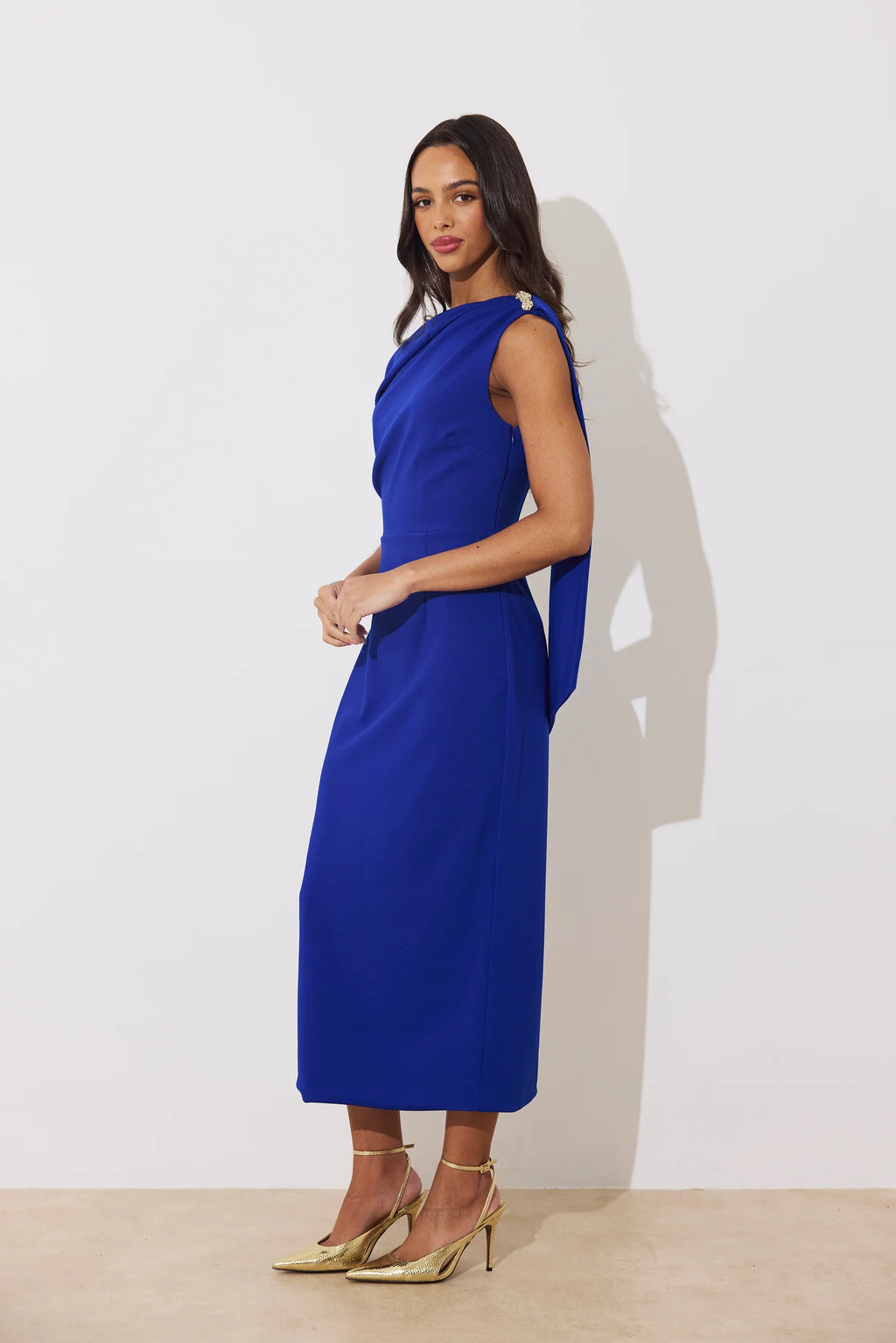 The 8th Sign Eleni Drape Dress in Royal Blue