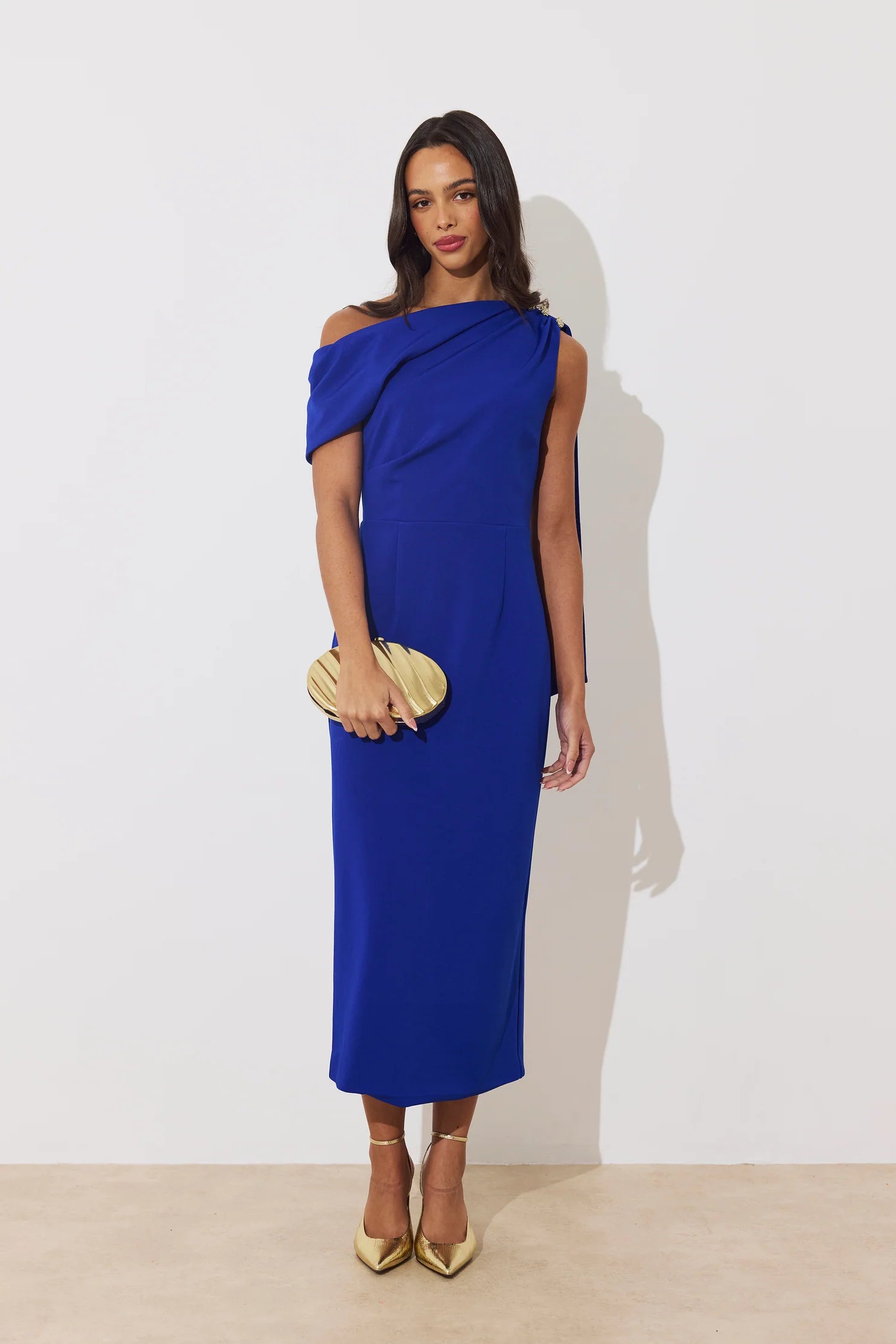 The 8th Sign Eleni Drape Dress in Royal Blue