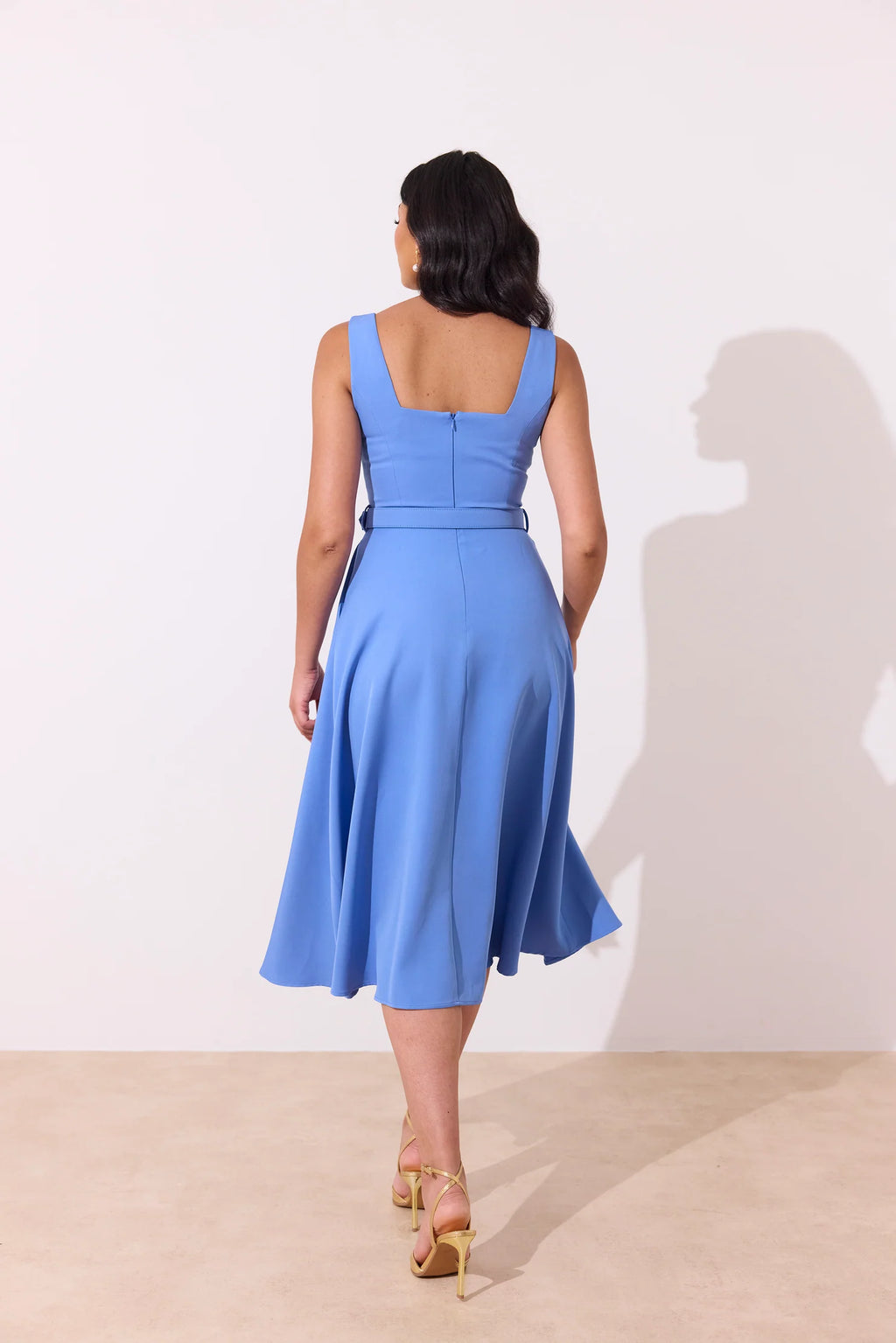 The 8th Sign Saffira Belted Midi Dress in Cornflower Blue