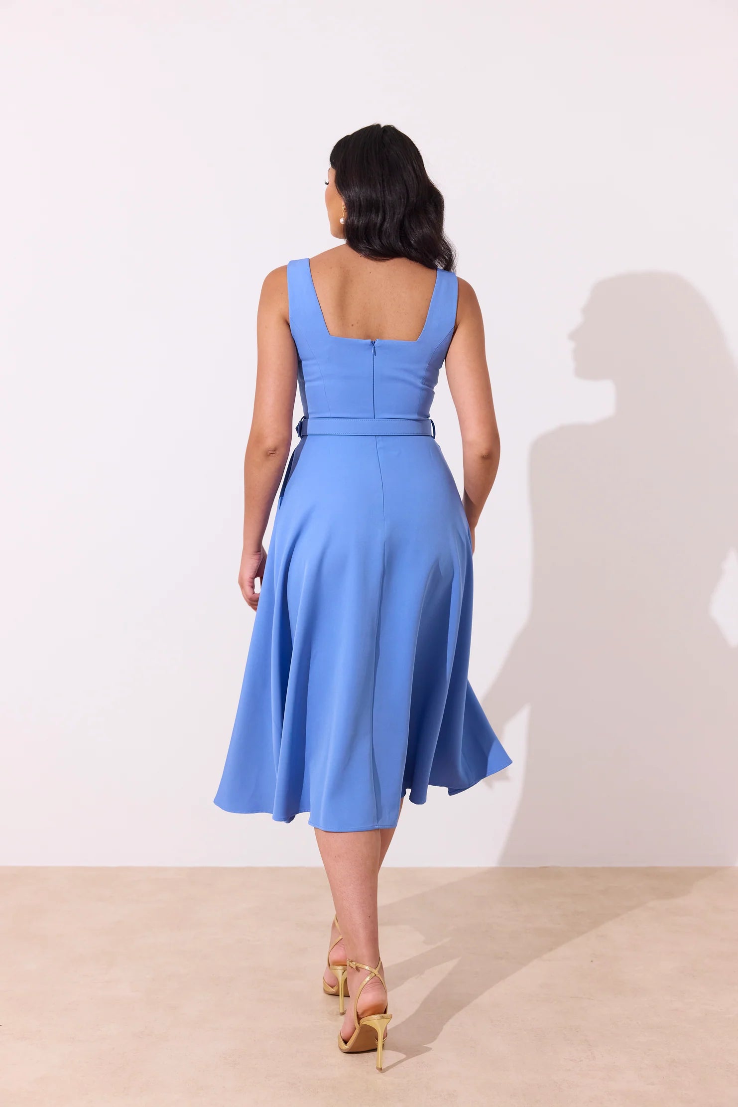The 8th Sign Saffira Belted Midi Dress in Cornflower Blue