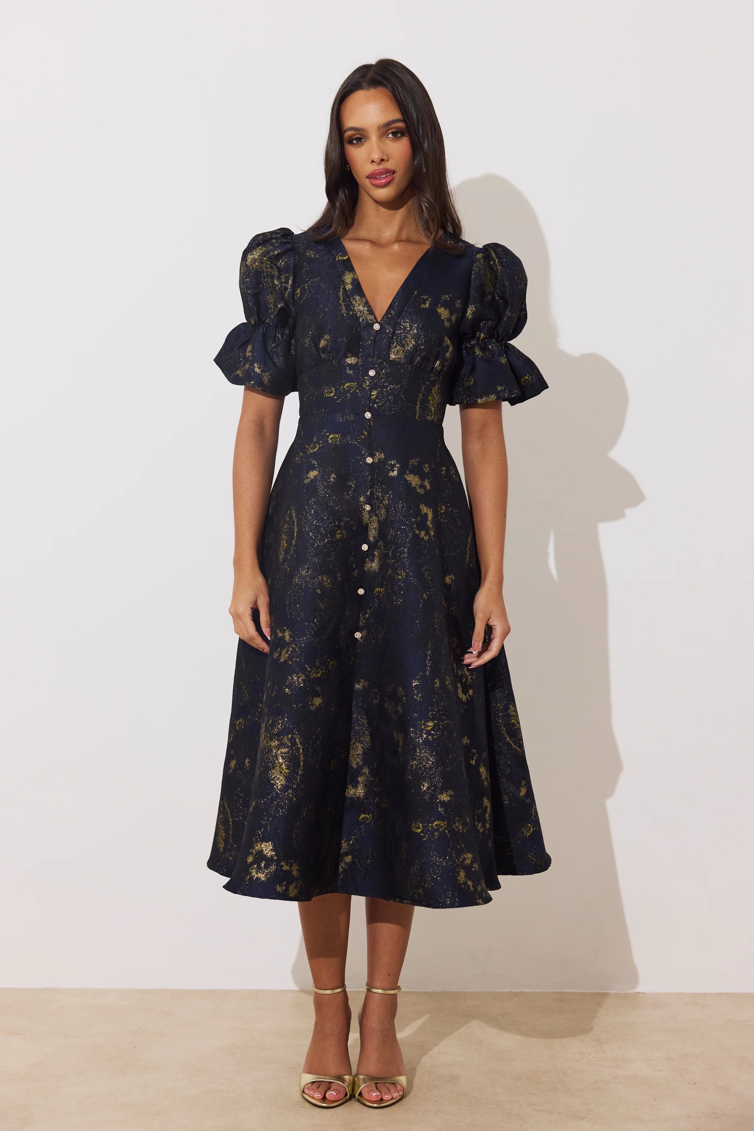 8TH Sign-Callie Metallic Skater Dress Midnight