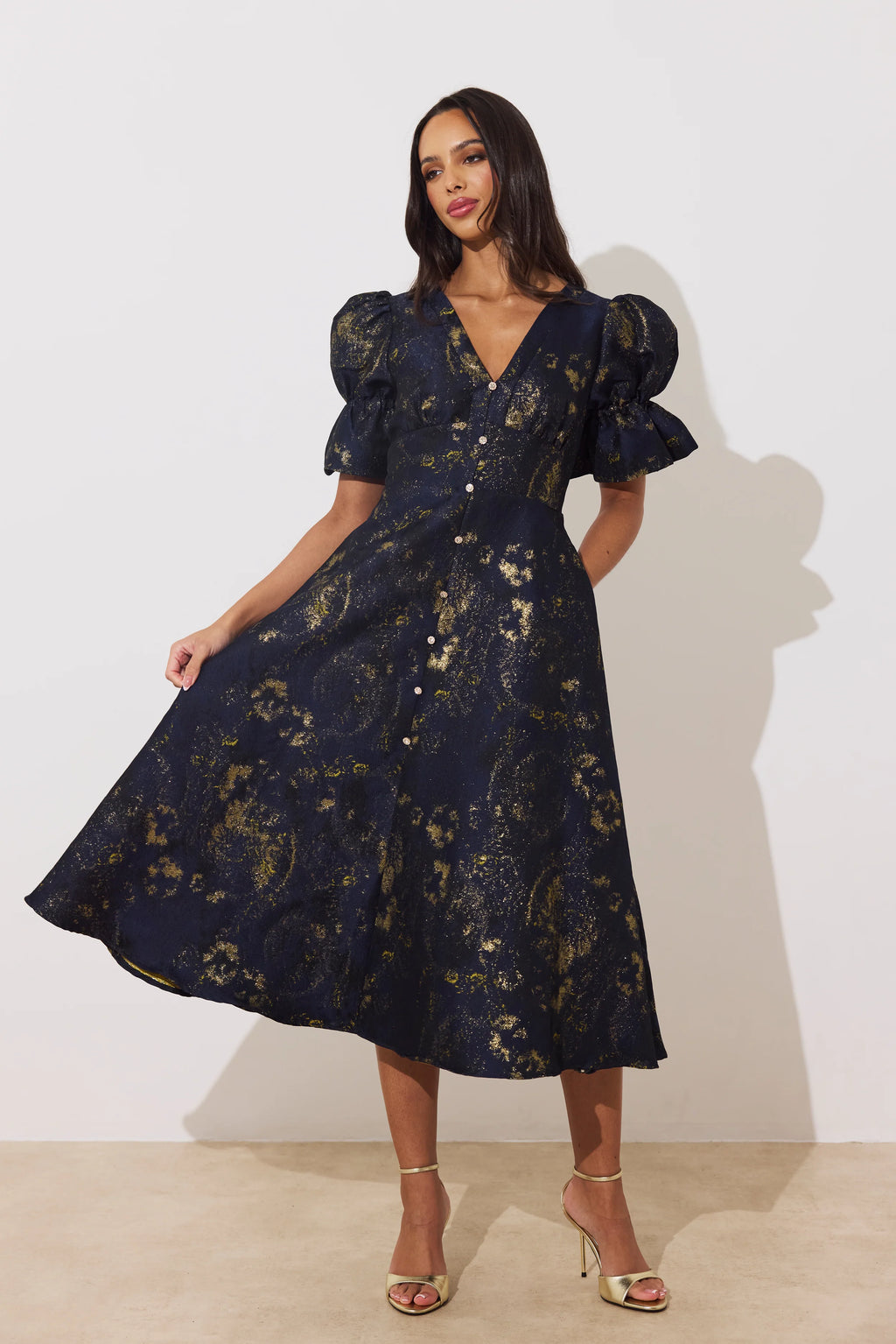 8TH Sign-Callie Metallic Skater Dress Midnight