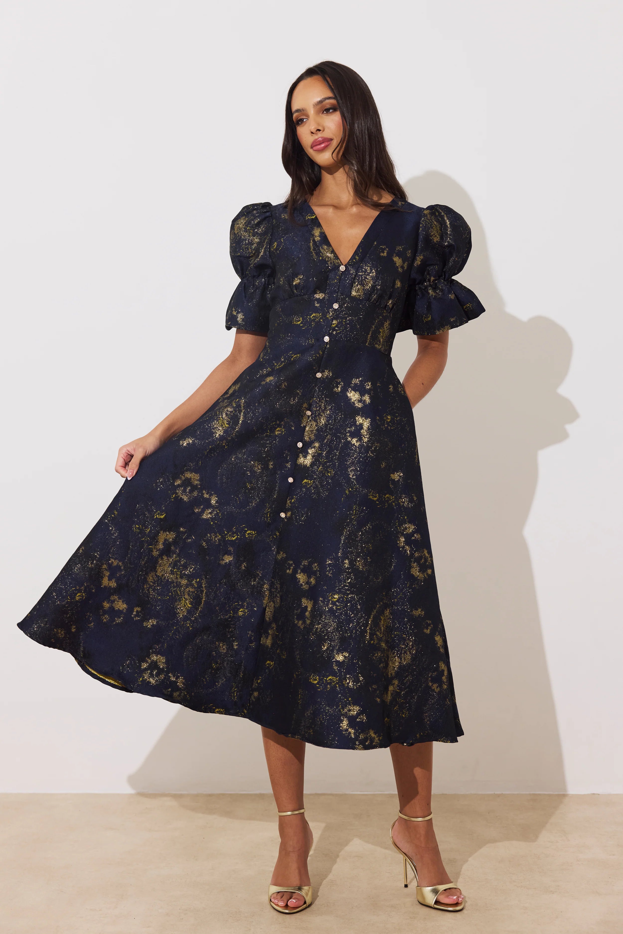 8TH Sign-Callie Metallic Skater Dress Midnight