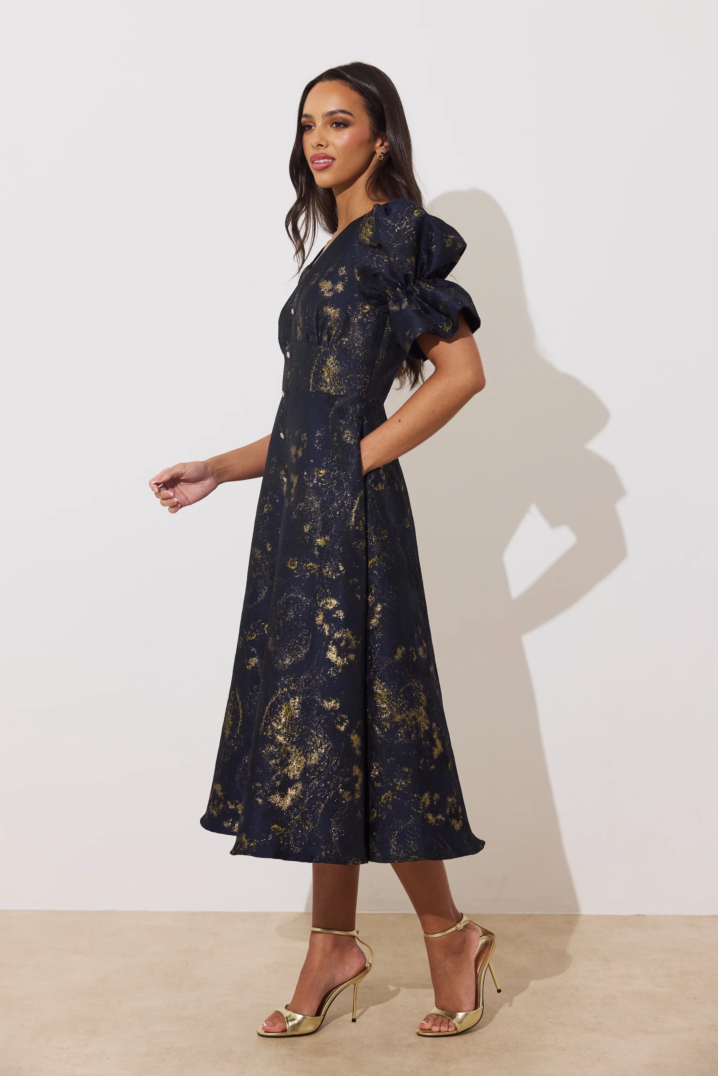 8TH Sign-Callie Metallic Skater Dress Midnight