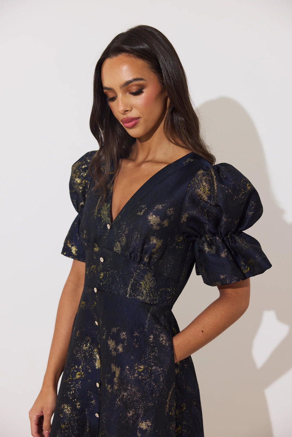 8TH Sign-Callie Metallic Skater Dress Midnight
