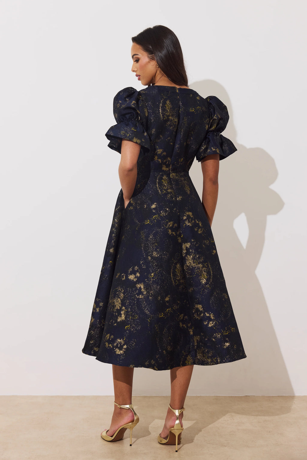8TH Sign-Callie Metallic Skater Dress Midnight