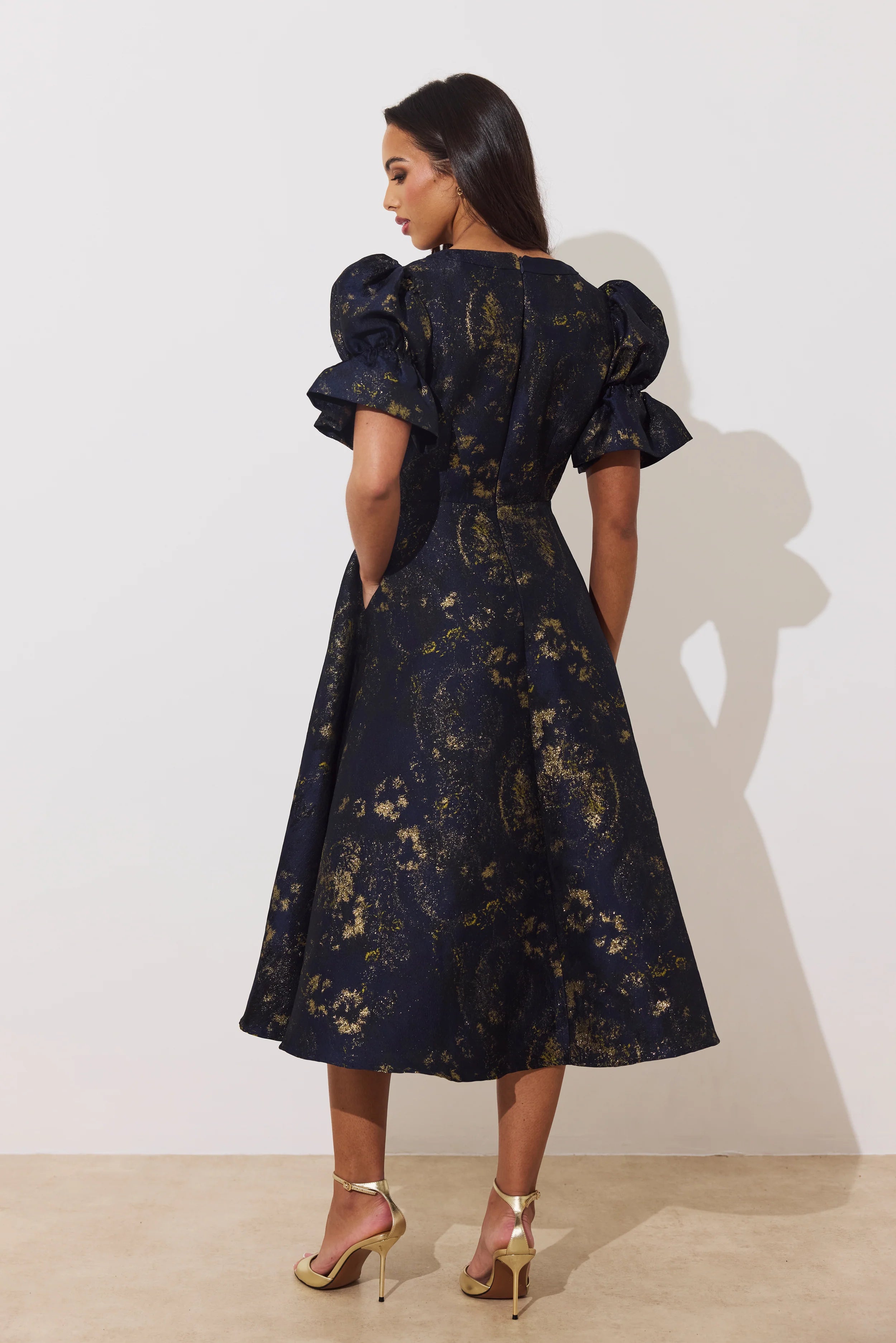 8TH Sign-Callie Metallic Skater Dress Midnight