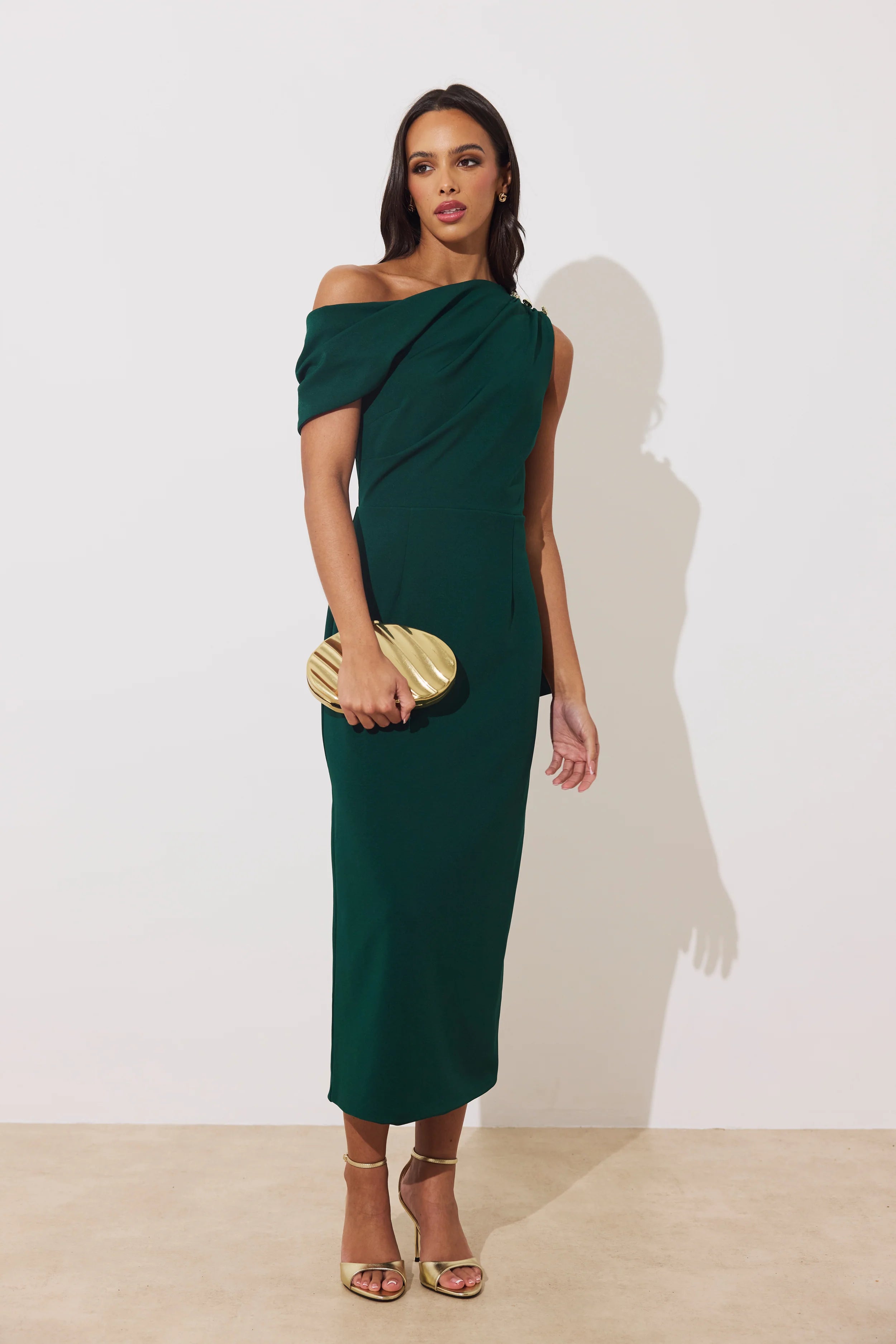 The 8th Sign The Eleni Drape Dress in Forest Green