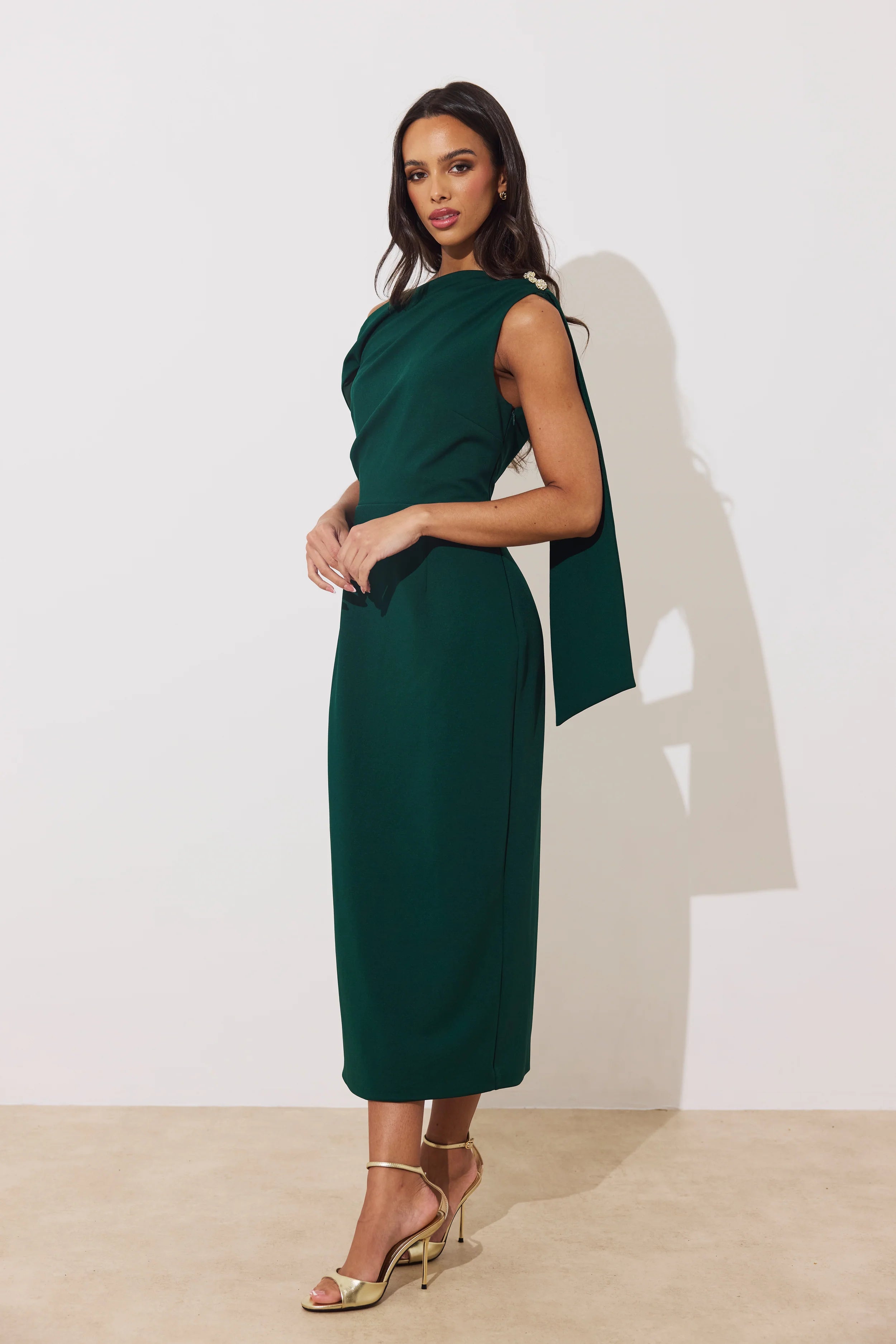 The 8th Sign The Eleni Drape Dress in Forest Green