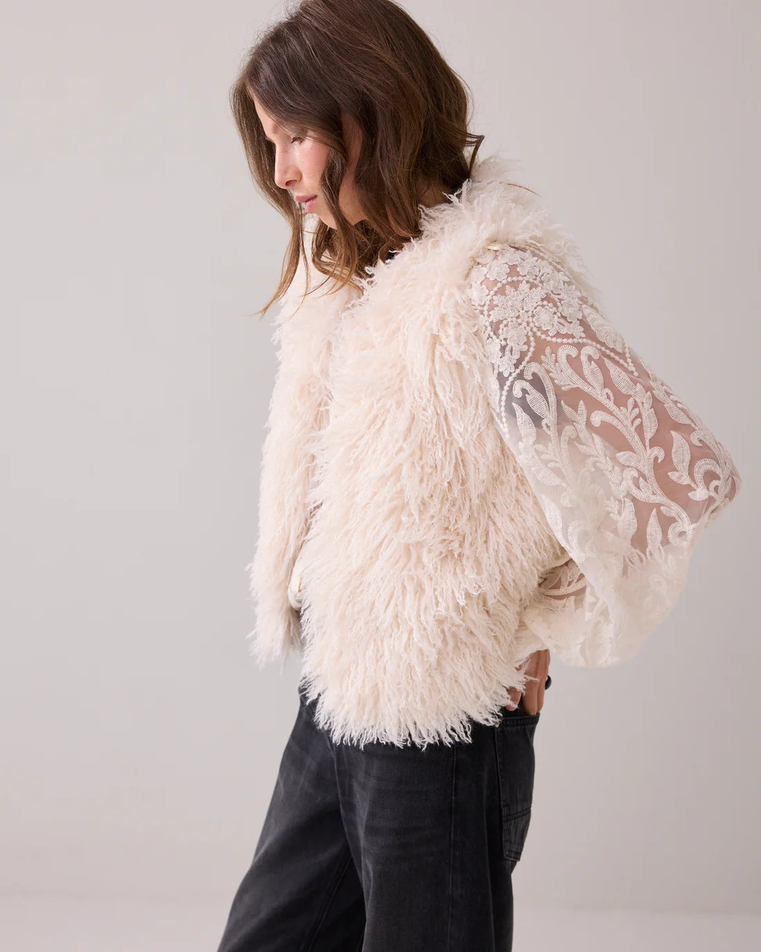 Summum Woman Faux Fur Gillet in Ivory - 9s140-12299