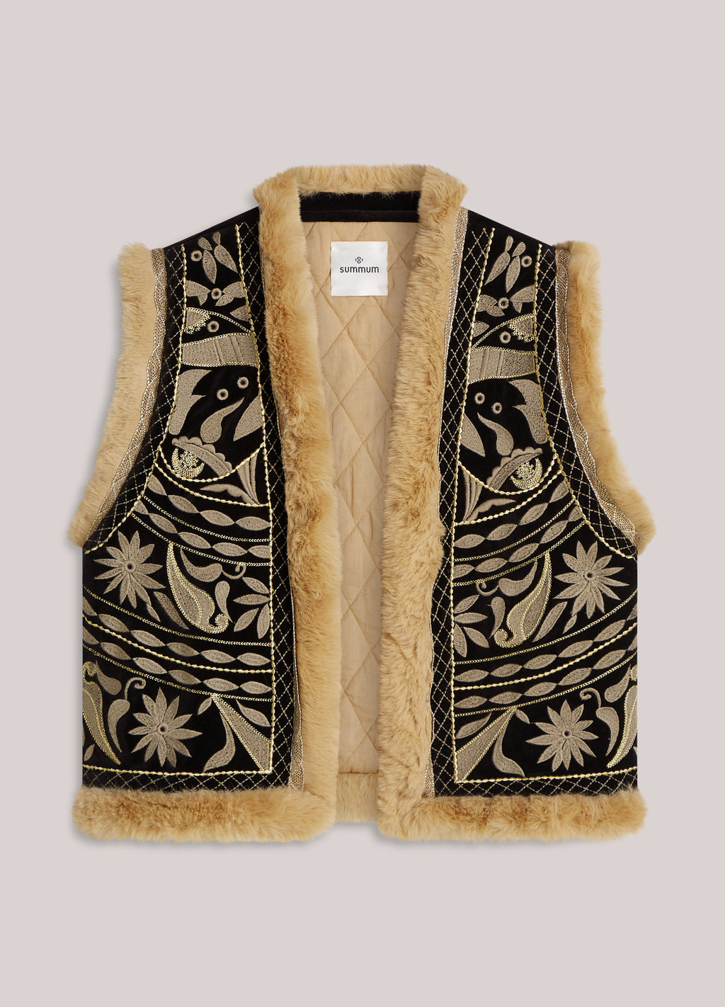 Summum Woman Gilet Embroidered Velours in Black - 9s261-12327