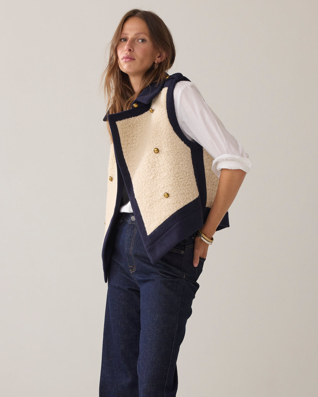 Summum Woman Gilet Boucle Wool Mix in Midnight Blue -(Re-Order due circa 17th of December) 9s262-12398