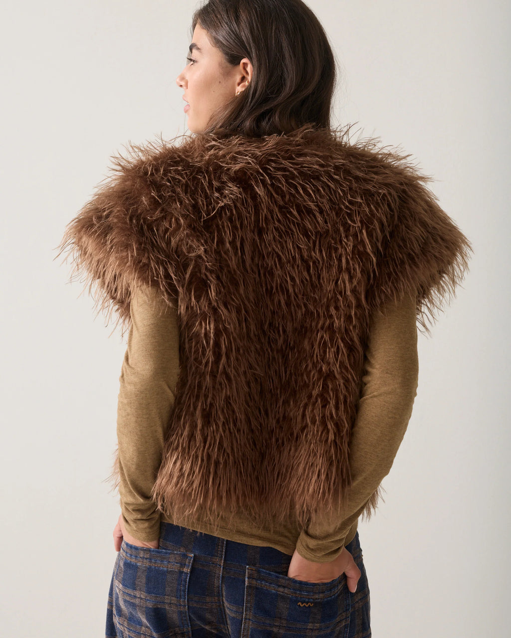 Summum Woman Faux Fur Bodywarmer in Sepia Brown