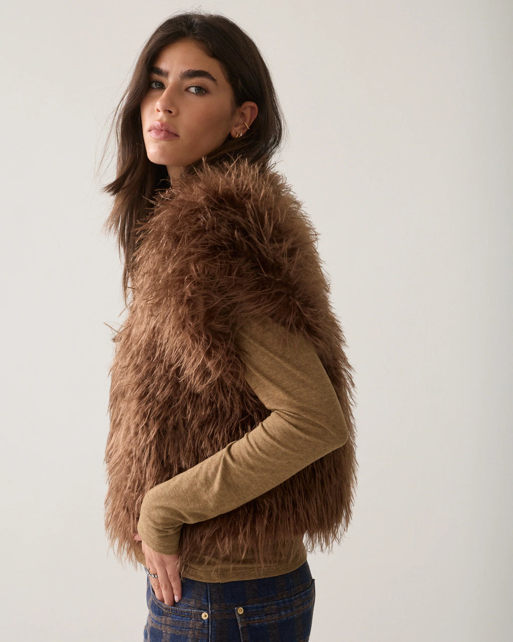 Summum Woman Faux Fur Bodywarmer in Sepia Brown