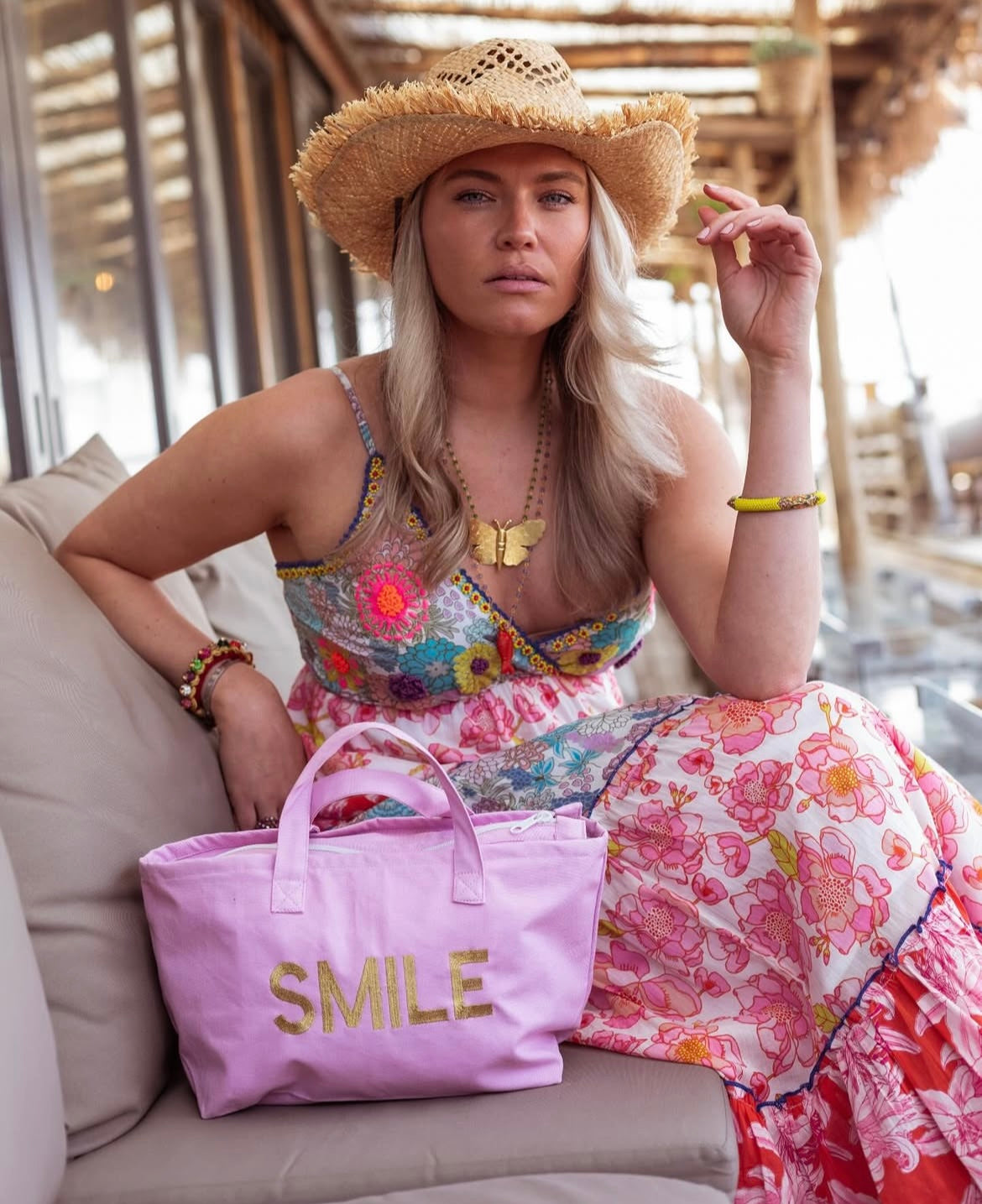 Place Du Soleil-S25 430-Mix Print Long dress with Straps