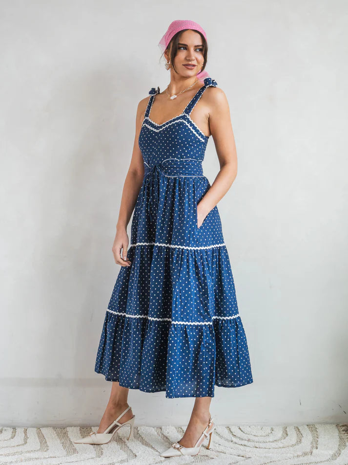 New Day Orignals-AMORE' DRESS IN NAVY DOT