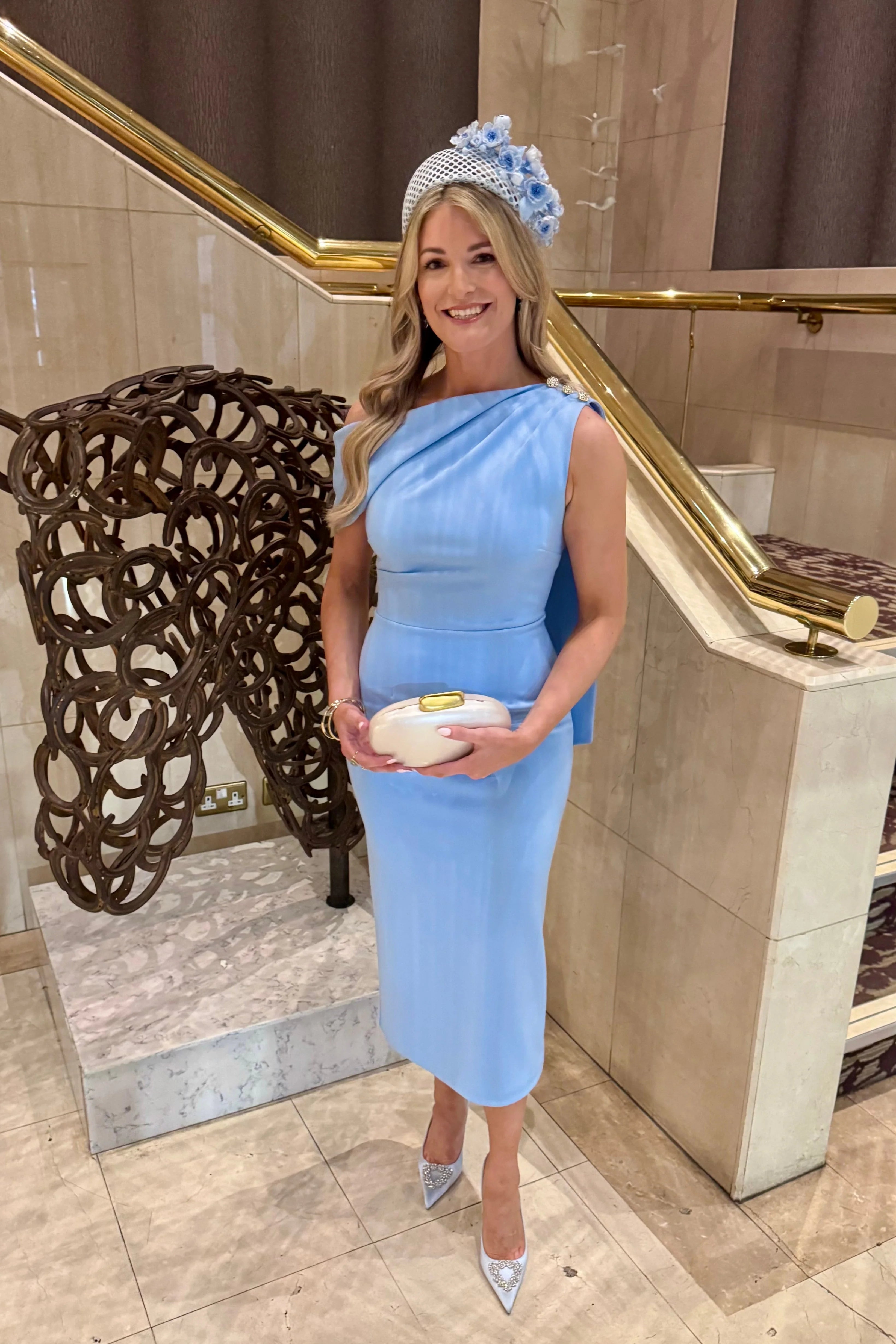 The 8th Sign Eleni Drape Dress in Pale Blue