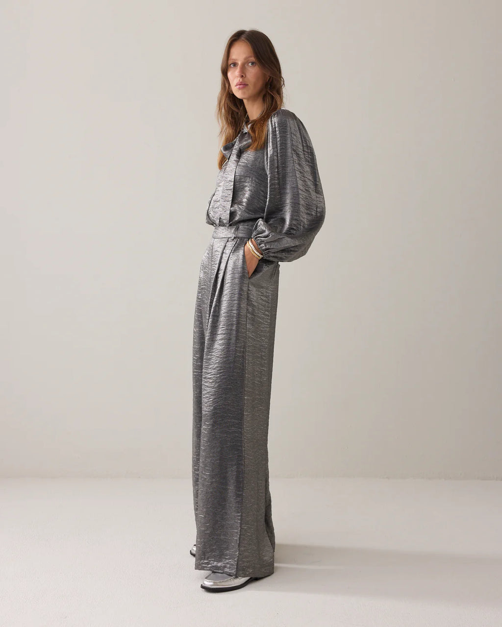 Summum Woman Metallic Shine Blouse in Mid Grey - 2s3375-12326