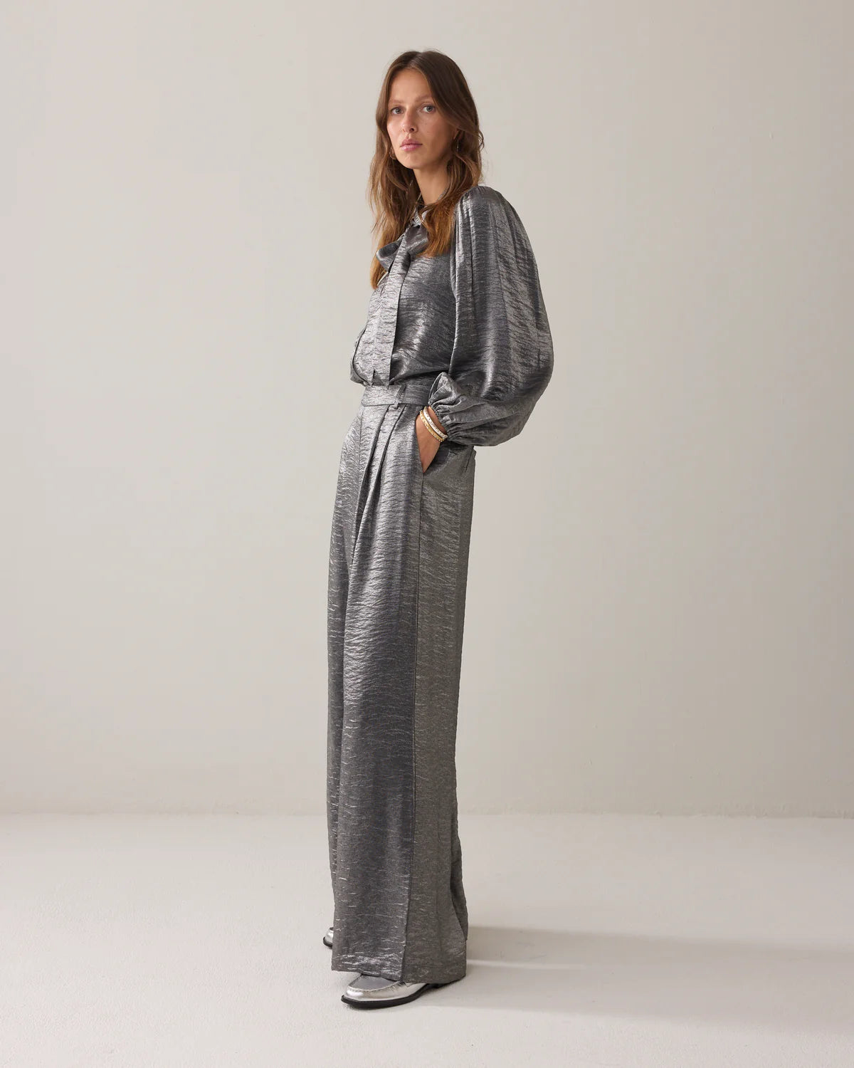 Summum Woman Metallic Shine Blouse in Mid Grey - 2s3375-12326