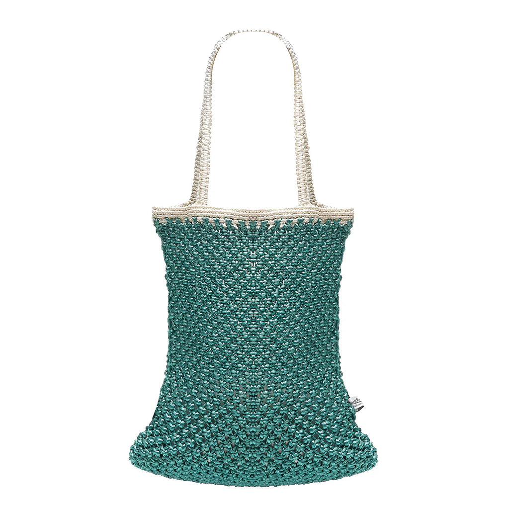 Bell & Fox Kiyana Hand Woven Macrame Bag in Aqua and White