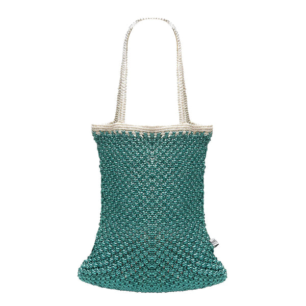 Bell & Fox Kiyana Hand Woven Macrame Bag in Aqua and White