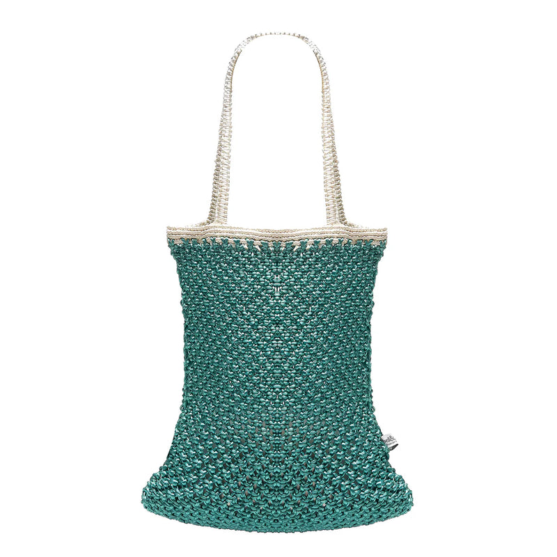 Bell & Fox Kiyana Hand Woven Macrame Bag in Aqua and White