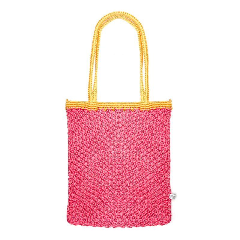 Bell & Fox Kiyana Hand Woven Macrame Bag in Hot Pink & Ochre