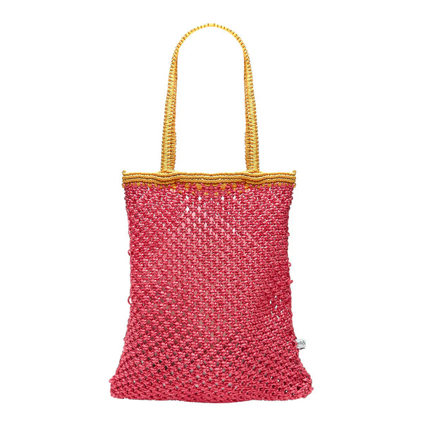 Bell & Fox Kiyana Hand Woven Macrame Bag in Hot Pink & Ochre